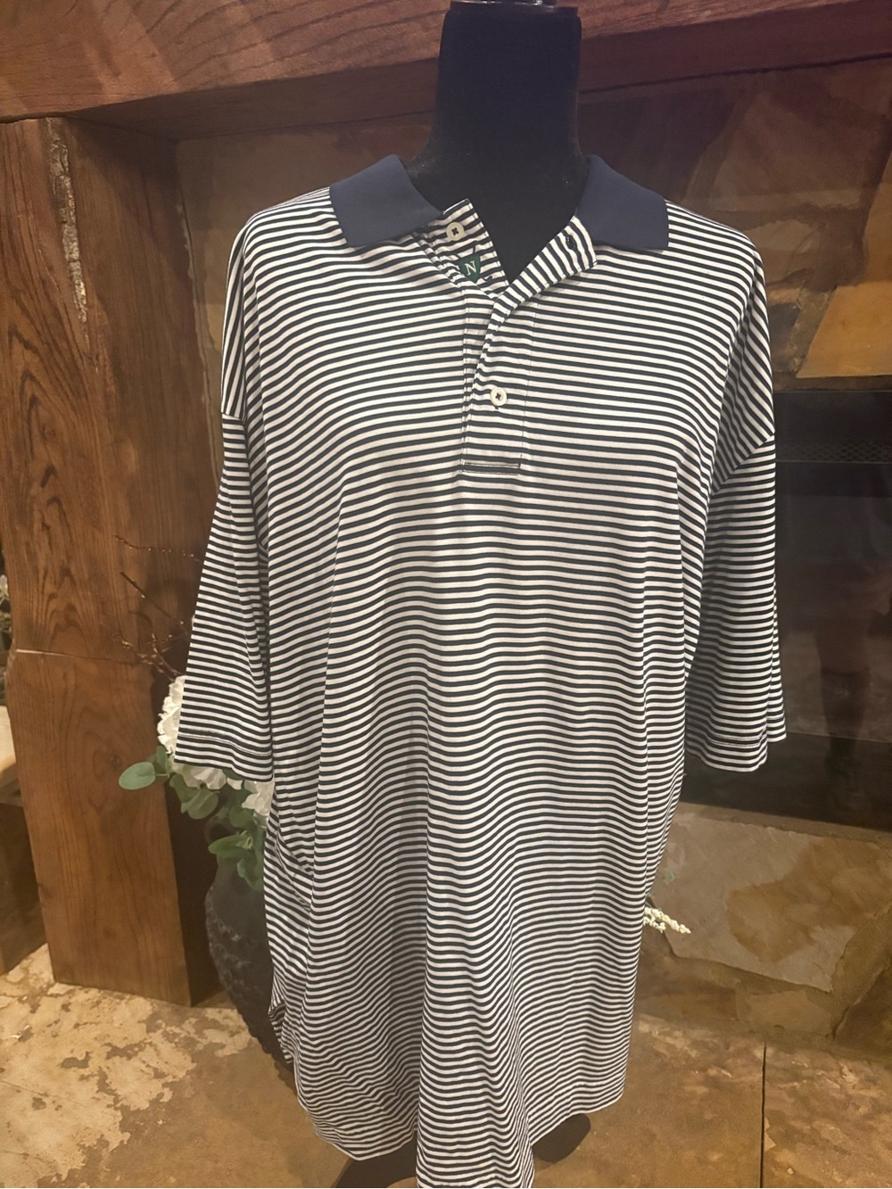 Nautica Navy and White Striped Polo Shirt